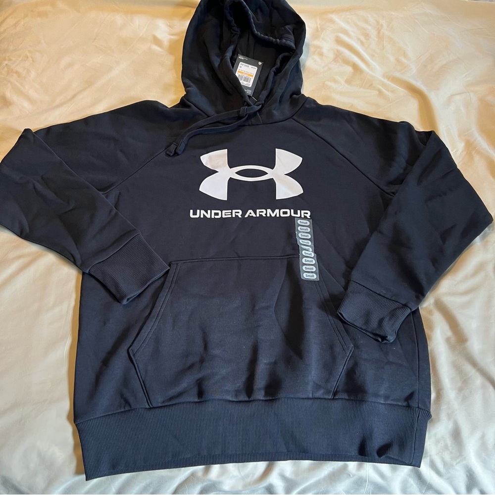 NWT Women’s Rival Under Armour Black Hoodie with White Logo Size Small
